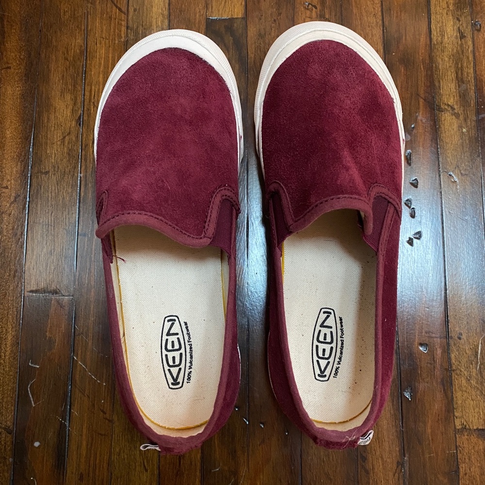 KEEN Women's Slip-On Sneakers in Deep Burgundy Suede